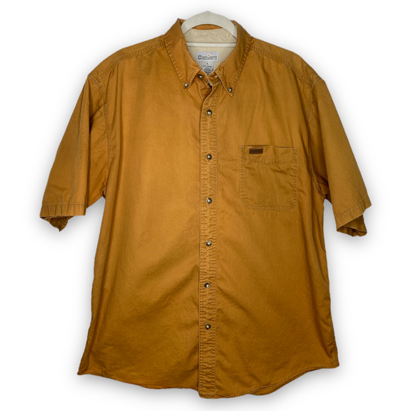 Men’s Carhartt Forced Relaxed Fit Short Sleeve Brown Shirt Large - Picture 1 of 5